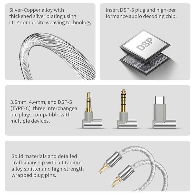 Tanchjim-wire xアップグレードイヤホンケーブル、銀銅合金、0.78mm、3