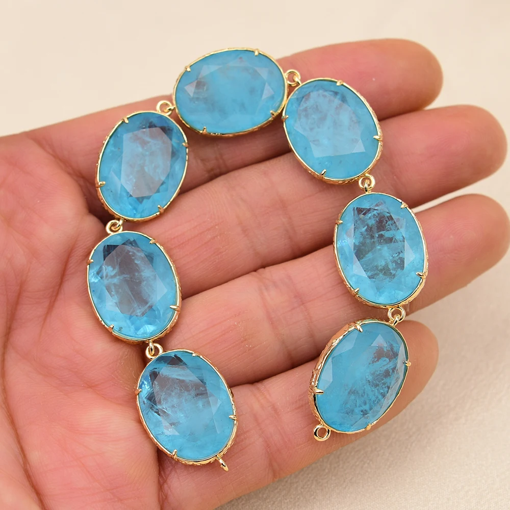 APDGG 5 Pcs Natural Precious Colored Stones Blue Quartz Druzy Beads Gold Plated Metal Connectors For Jewelry DIY