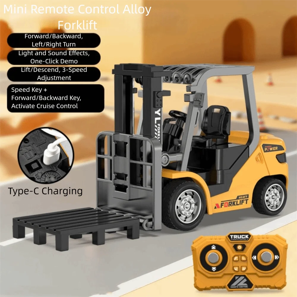 Full Proportion Remote Control Forklift 2.4g Remote Lighting Effects Alloy Forklift Alloy Material Sound Effects Mini Forklift