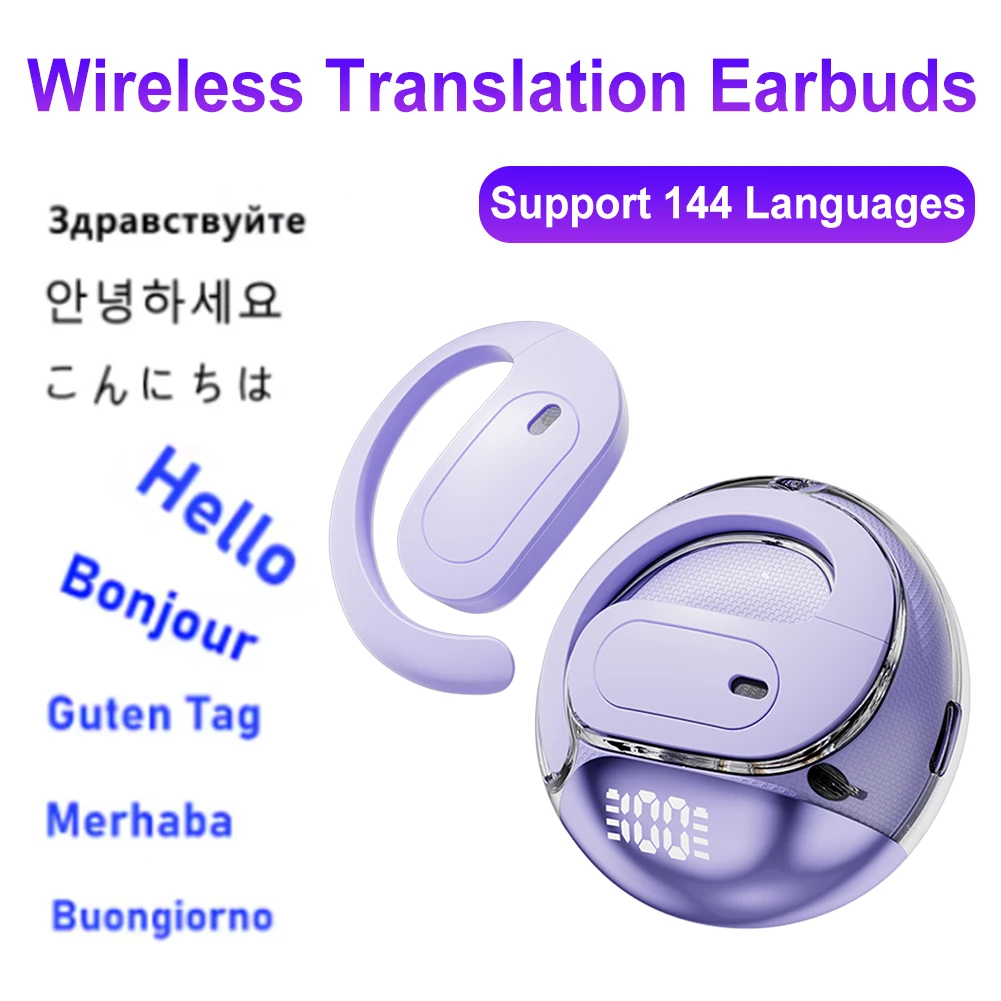 AI Translator Earbuds 144 Language Real-Time Translation Earphones Noise Reduction Bluetooth 5.4 Headphone Translator for Travel