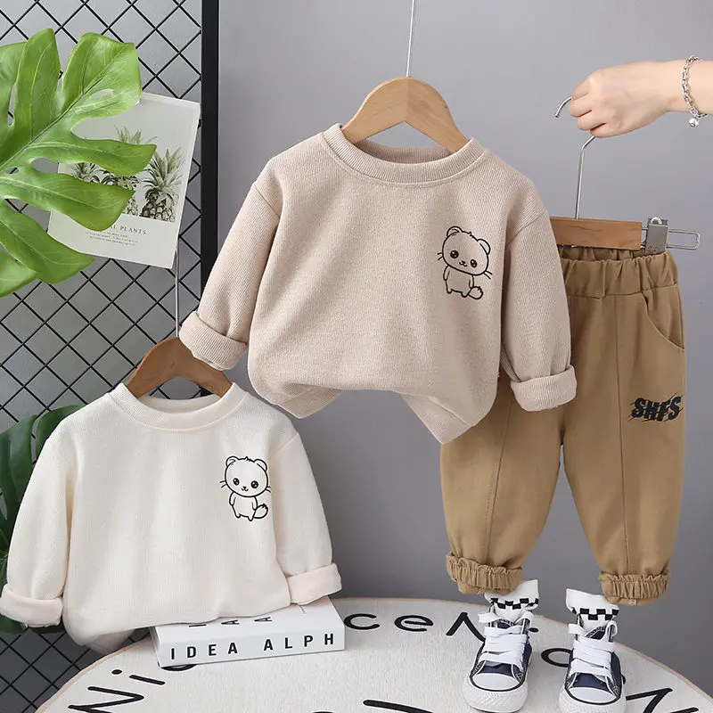 

New Spring Autumn Children Clothes Kids Boys Girl Cartoon Long Sleeve T Shirt Stripe Pants 2pcs/set Coat Toddler Suit 0-5 Years