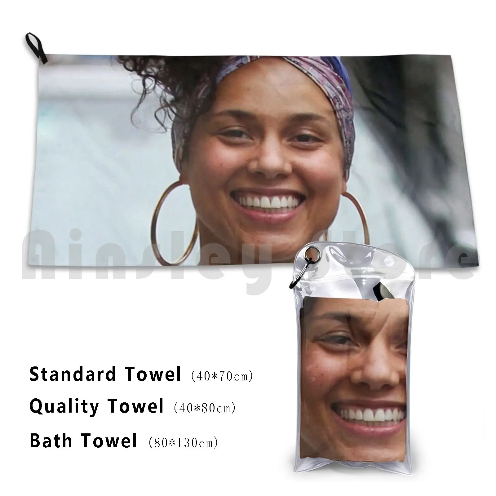 Alicia Smilling Ponytail's Bath Towel Beach Cushion Brunette Brown Keys Underdog Tour 2020 World Alica Keys No