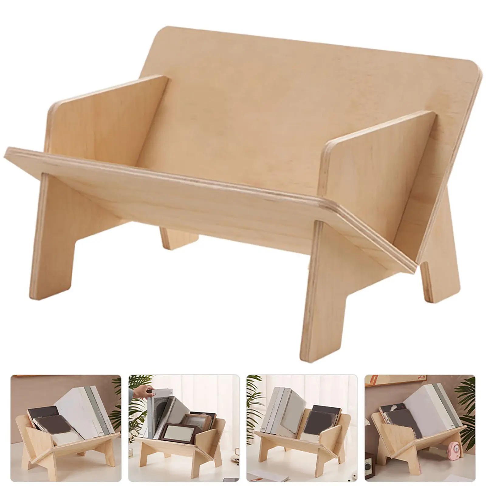 Premium Wooden Desktop Bookshelf Sloping Book Organizer Rack for Books Stationery Magazines Desktop Clutter Solution Modern