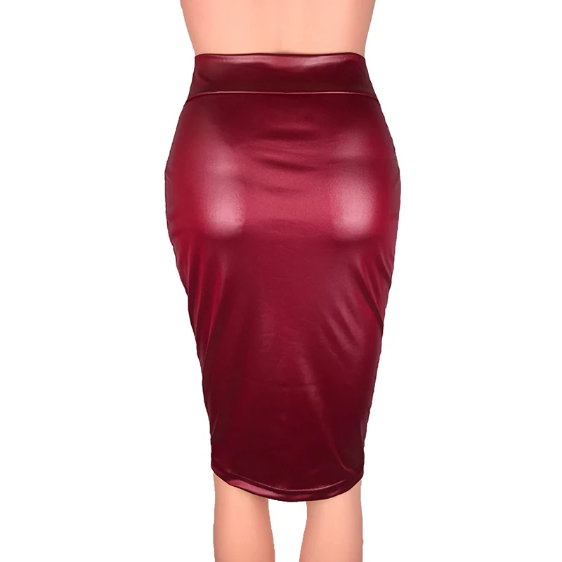 Sexy Rok Bodycon Split Hoge Taille Clubwear Nieuwe Lente Vrouwen Office Lady Pu Skinny Potlood Streetwear Zwart Knielengte