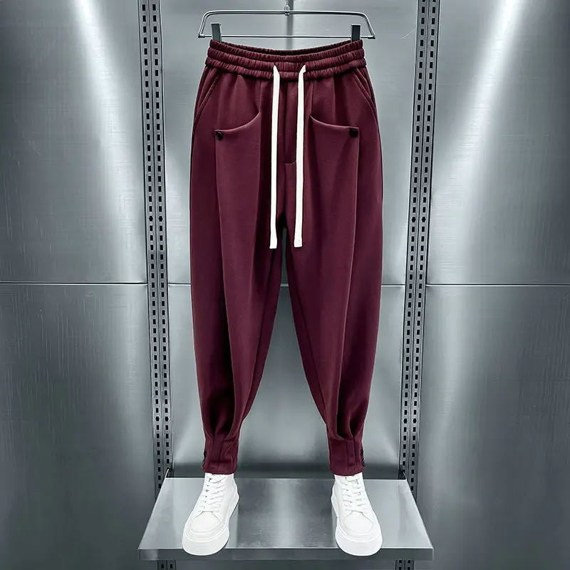 2024 Brand Men's Casual Sports Pants Korean Style Fashion Bind feet Button Outdoors sweatpants Men Elastic Bunched Foot Trousers