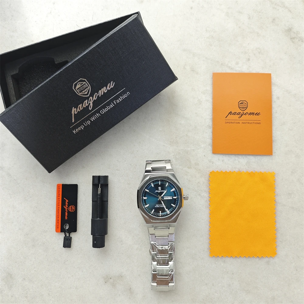 PAAZOMU Luxury Original Man Watch Waterproof Stainless Steel Luminous Men's Wristwatch Date Week Quartz Fashion Watches For Men