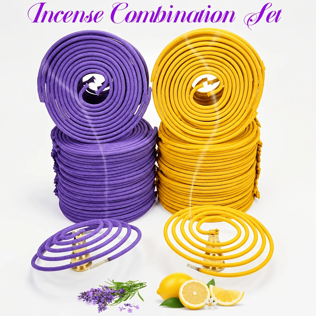 48/96Pcs, Lavender Fragrance + Sour Lemon Aromatherapy Incense Coil Set Spiral Incense for Home Bedroom Living Room Aromatherapy Decoration Long-Lasting Fragrance Suitable for Yoga Spa Atmosphere Creation Fragrance Gif