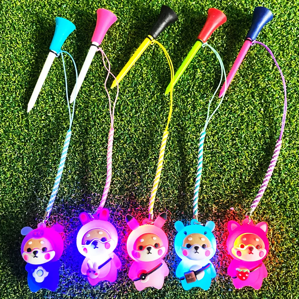 1 шт. резиновые футболки для гольфа с мигающим светом, милый мультяшный держатель для мяча для гольфа предотвращает потерю с плетеной веревкой, аксессуар для уличного гольфа