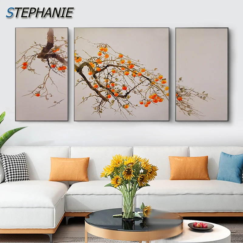 Chinese Style Wall Art Posters Japanese Persimmon Tree Decoration Pictures Prints Abstract Aesthetic Canvas Painting for Bedroom