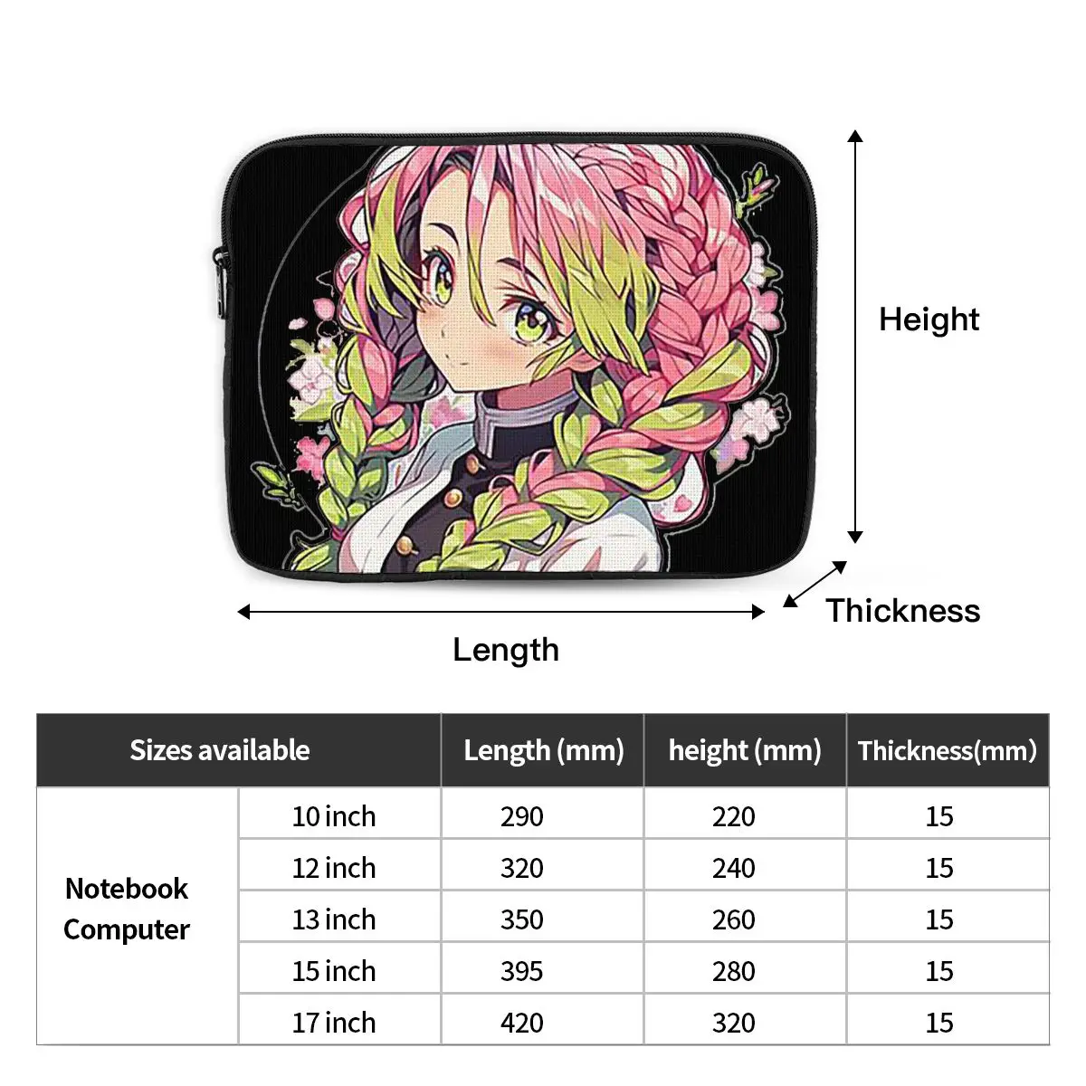 Mitsuri Kanroji And Iguro Obanai Notebook Laptop Bag  10 12 13 15 17 Inch Notebook Sleeve Cover Bag Tablet Shockproof Case Bag