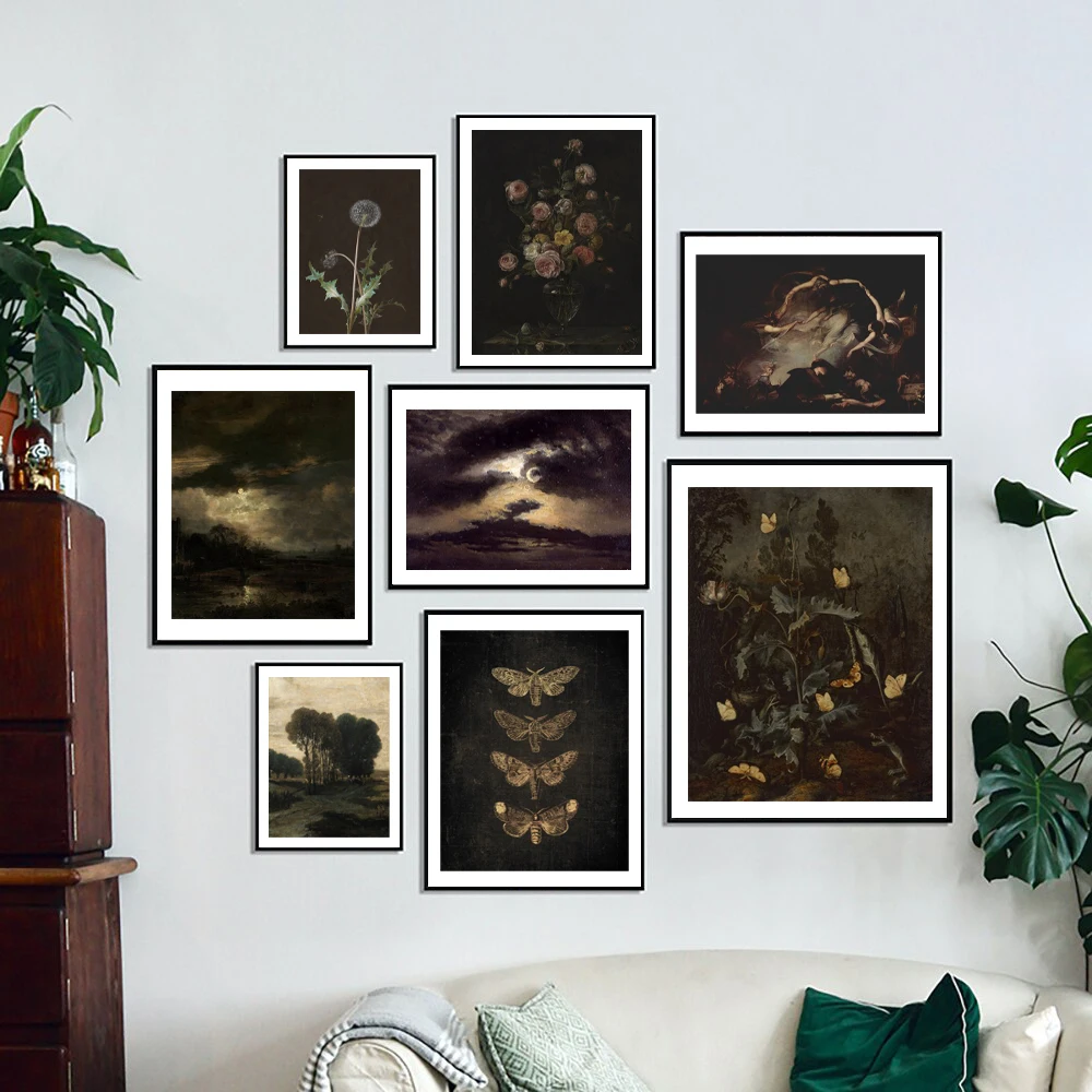 Dancing Witches Art Prints Vintage Gothic Posters Dark Academia Aesthetic Canvas Painting Witchy Wall Pictures Living Room De