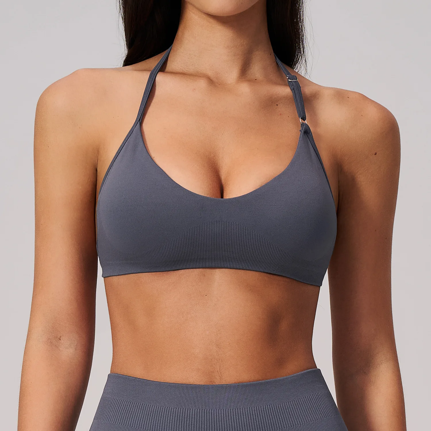 Seamless Sports Strappy Bra Yoga Underwear Women Gym Top Running Exercise Backless Bra High Support Fitness Workout Halter Bras