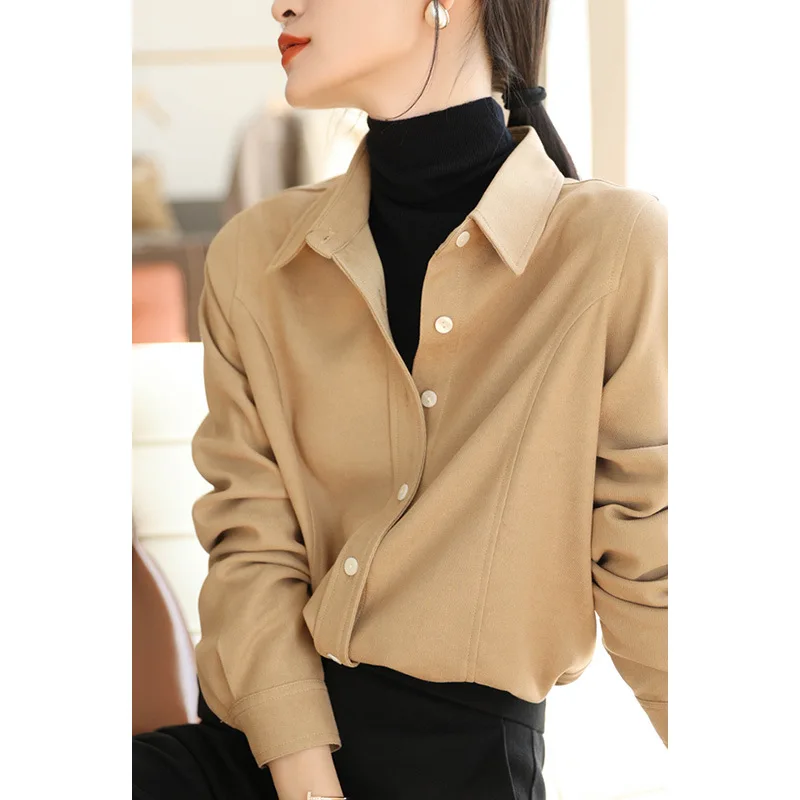 

Thick Corduroy For Women, Long Sleeve, Winter New Vintage Chic Casual Top, Brushed Base Shirt