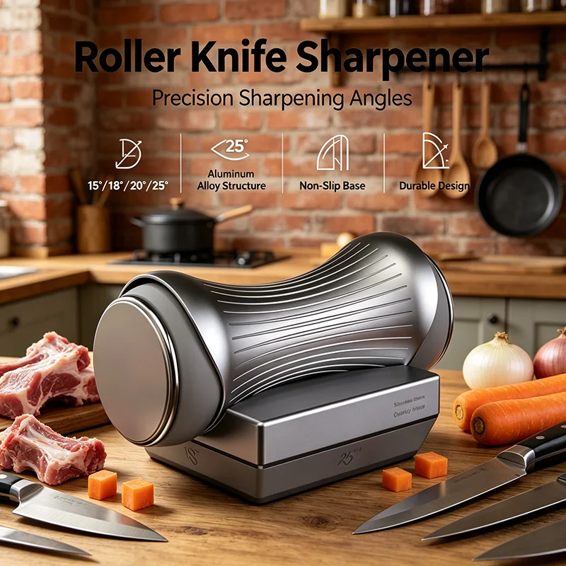 Rolling Knife Sharpener Kit Fixed Angle Diamond Sharpening System Tumbler Style Grinding Stone Gift for Chef and Outdoor Use