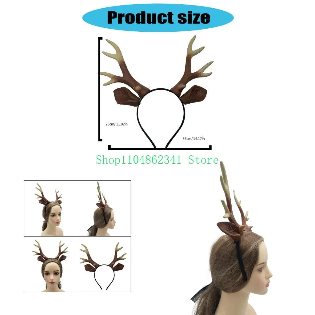 

5asd Animal Deer Ears Hairband Reindeer Antlers Headband Halloween Deer Costumes
