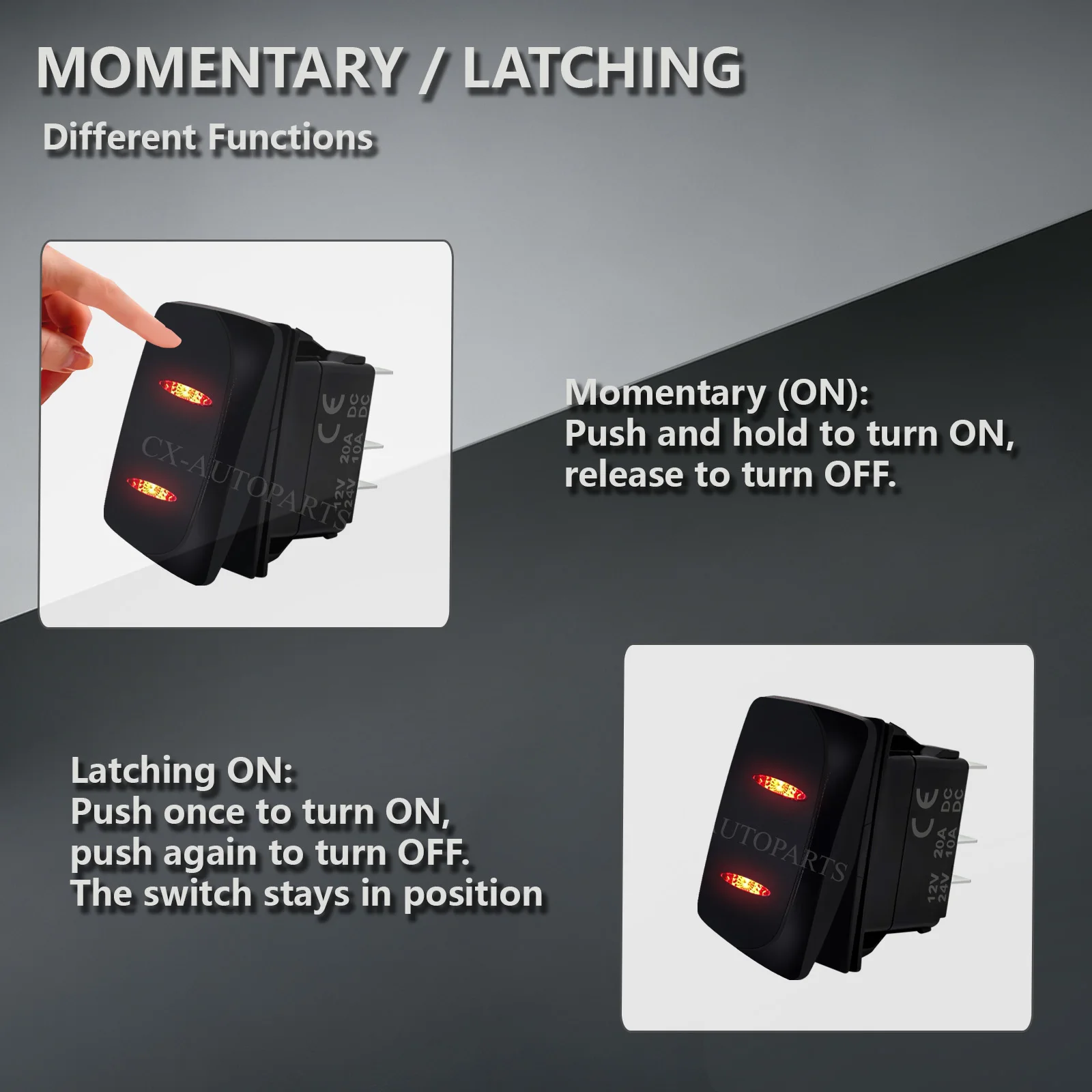 12V/24V Marine Rocker Switch Dual LED SPST ON-OFF / DPDT ON-OFF-ON Waterproof for ARB Carling 4x4 Jeep Boat Yacht RV view 4
