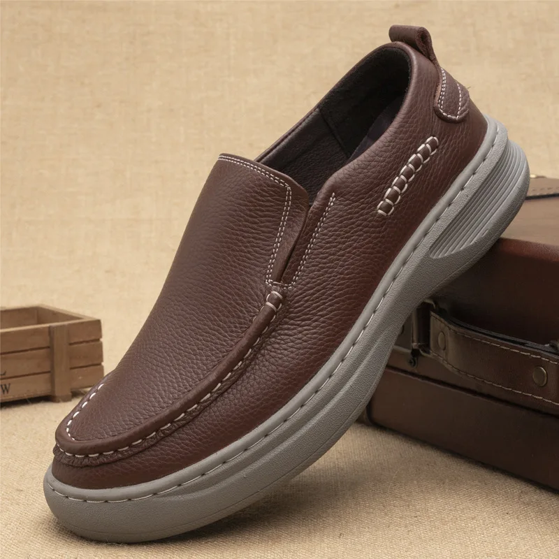 Top Autumn Trend Cowhide Men's Shoes Simple and Everyday Flat Leather Casual Shoes