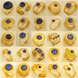3pcs Stainless Steel Open Adjustable Ring Trend Gold Color Dark Blue Opal Rings For Women Natural Stone Cute Aesthetic Jewelry