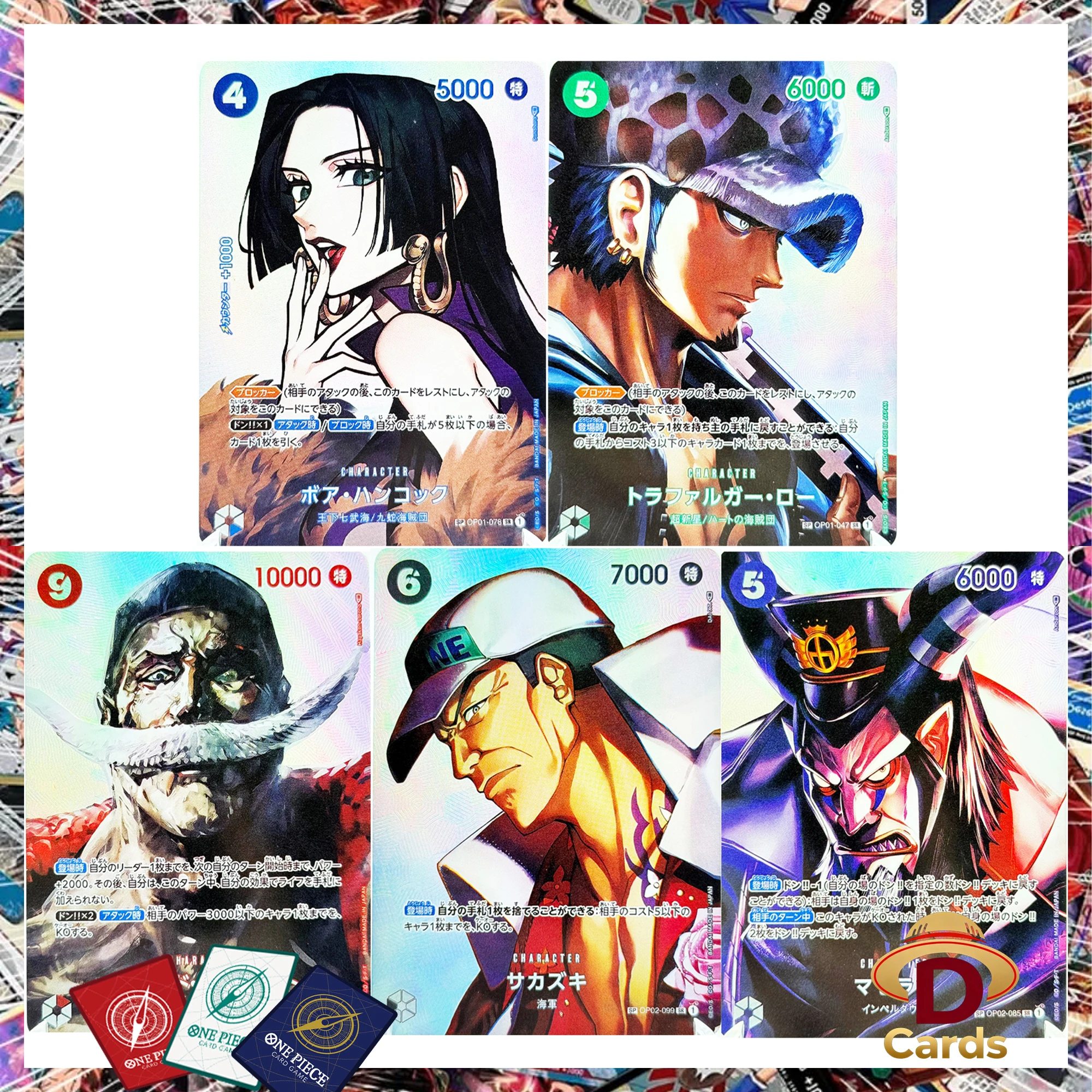 (Japonés/Inglés) Tarjetas Coleccionables de One Piece Serie OP04, Hancock, Law, Newgate, Magellan, Tarjetas SP de Alta Calidad con HoloFoil, Tarjetas de Anime