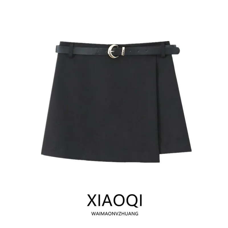 2025년 봄 신상 하이웨이스트 더블 브레스티드 스커트 팬츠 여성 의류 (벨트 포함) 심플하고 우아한 디자인