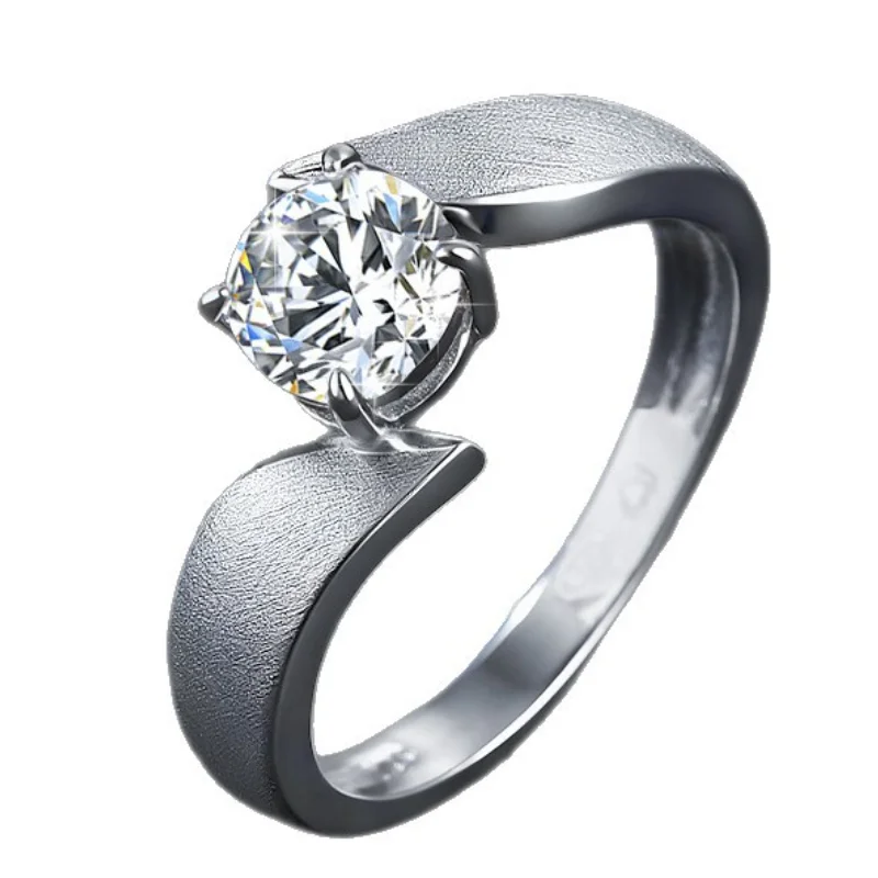 

S925 Sterling Silver 1ct Moissanite Streamlined Curved Brushed Ladies Ring Unique Personality Jewelry Gift with Certificate