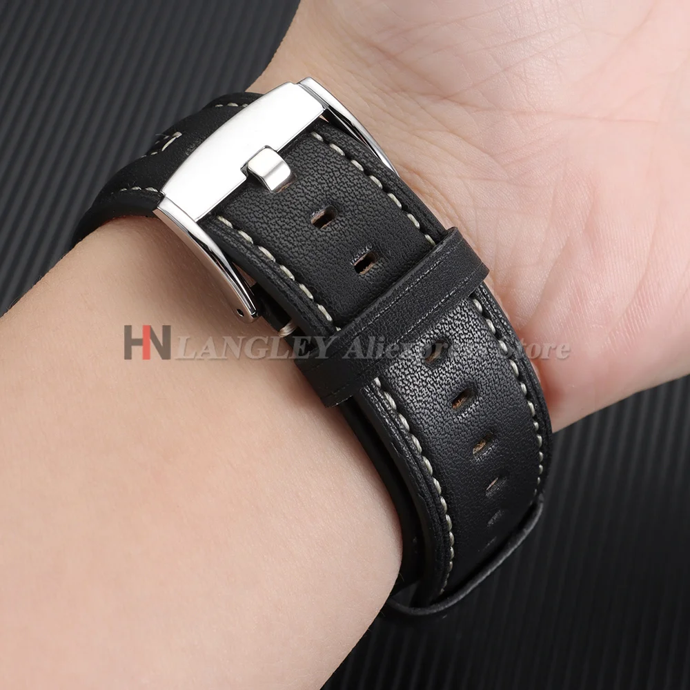 Vintage Leather Watch Band 22mm Handmade Stitching Cowhide Strap Business for Omega for Seiko Smartwatch for Men Women Wristband - view 4