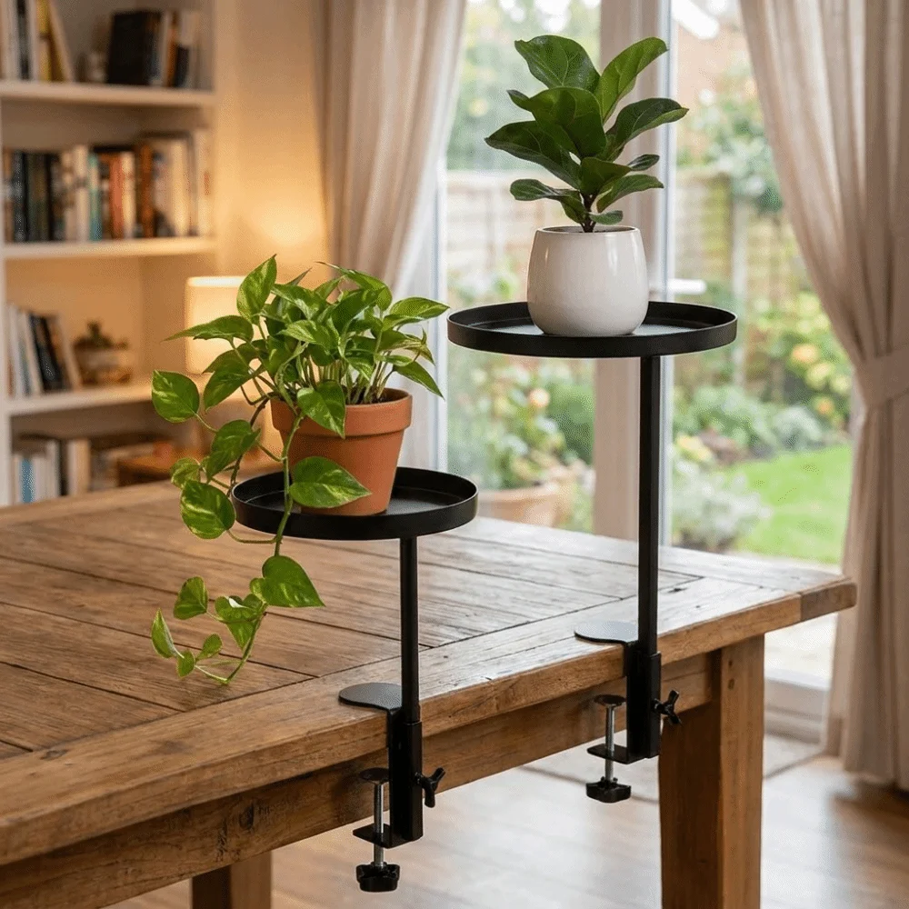 Iron Adjustable Window Sill Shelf Round Black Floating Planter Stand Space Saver Hanging Railing Bird Feeder Storage Tray