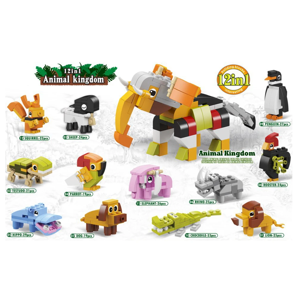 12 in 1 Mini Animal Building Block Set,Building Brick Stem Toys for Kids