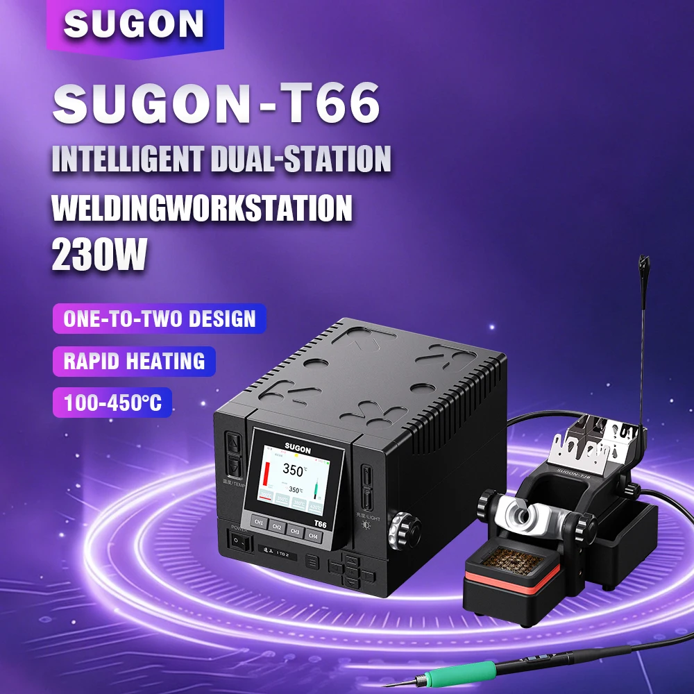 

SUGON T66 2 IN 1 Soldering Station 230W Compatible Soldering Iron Tip C470/245/210 Large Solder joints Welding Rework Station