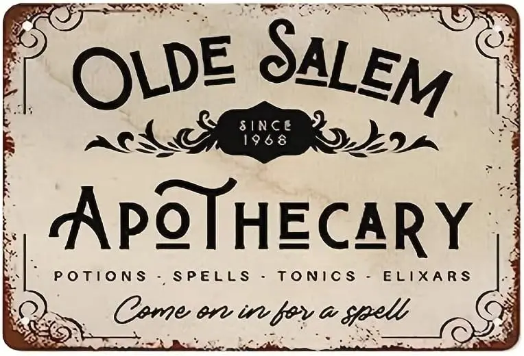 Spooky Halloween Apothecary Sign - Witch-Themed Wall Art, Retro Metal Tin Sign with Distressed Finish -  for Home Coffee Shop, C