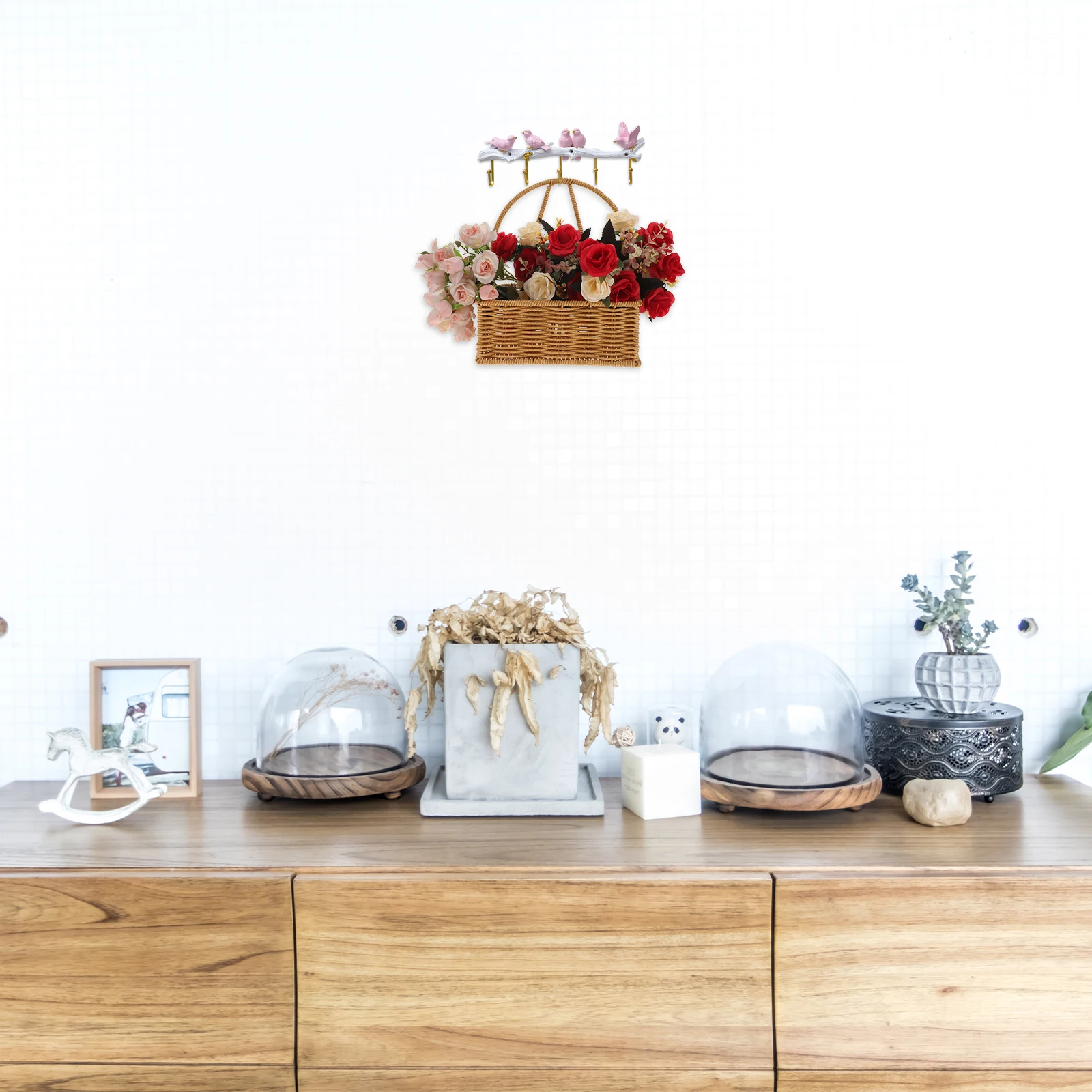 

Hanging Storage Basket Handmade Woven Rattan Wall Basket Decorative Organizer for Kitchen Living Room Office Garden