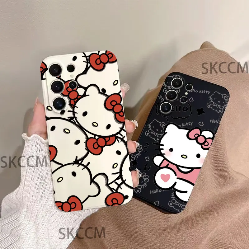 Sanrio Hello Kitty KT Head CutePhone Case For Samsung Galaxy S24 Ultra S23 FE S22 S20 Plus A35 A50 A51 A54 A55 A71 A72 A73 Cover