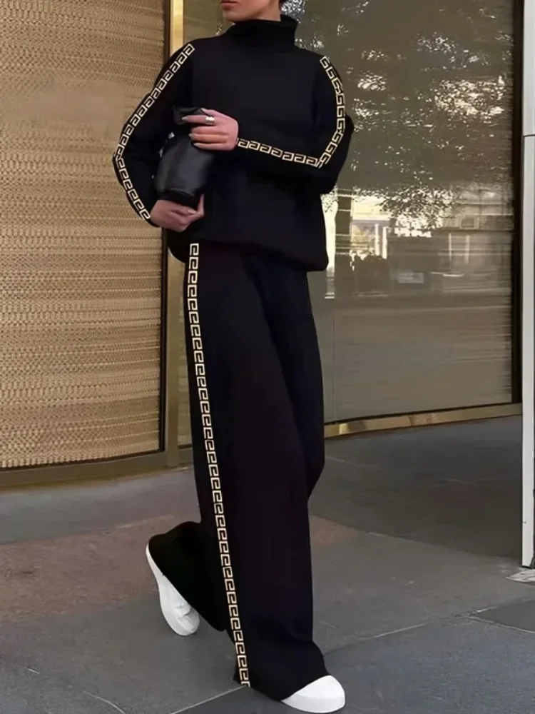 Missuoo 2025 الربيع عارضة بانت مجموعات للنساء الجانب مخطط فضفاض صالح البلوز دعوى الوقوف طوق قميص أعلى والسراويل عالية الخصر