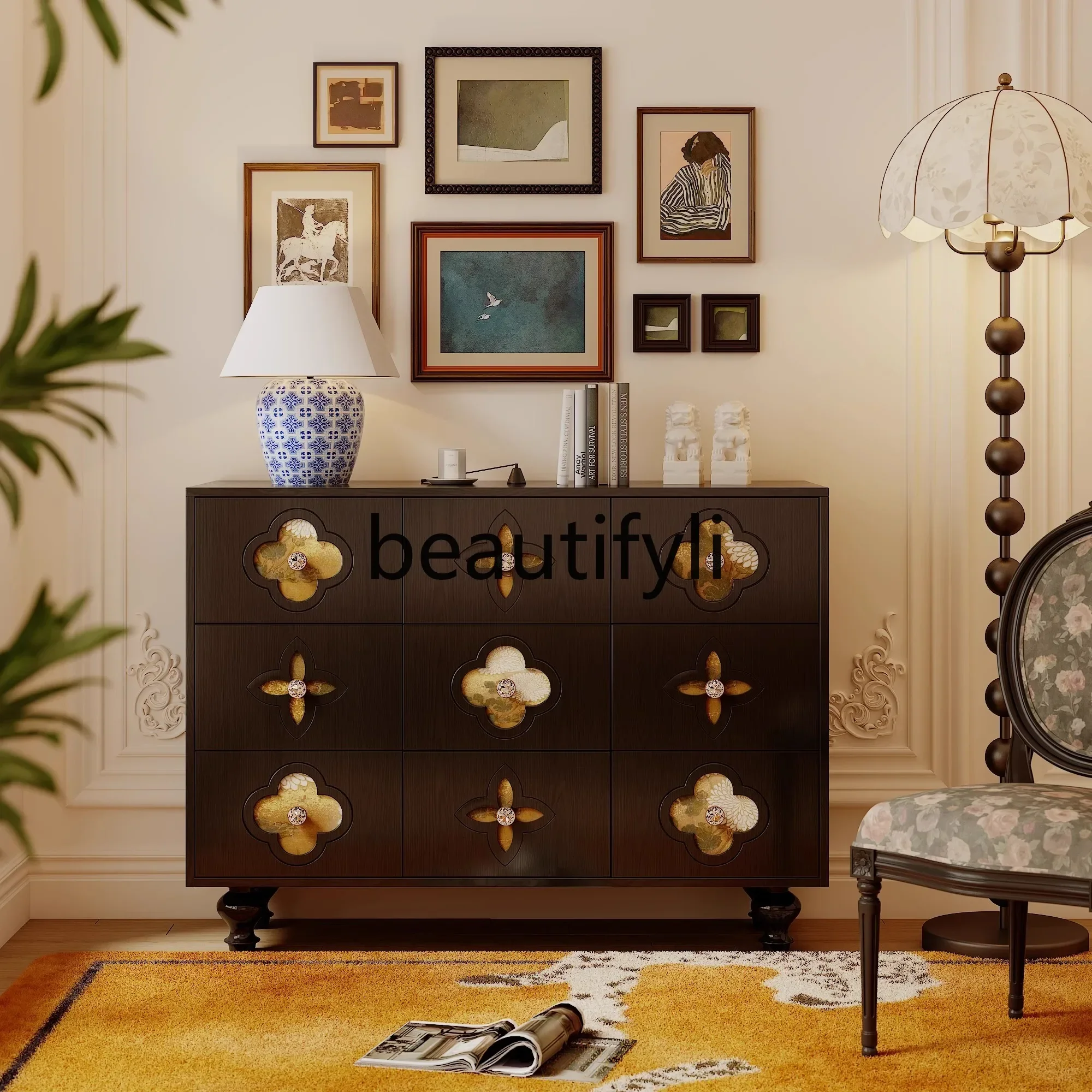 G Storage cabinet Home living room against the wall Premium custom solid wood drawers Retro chest cabinet