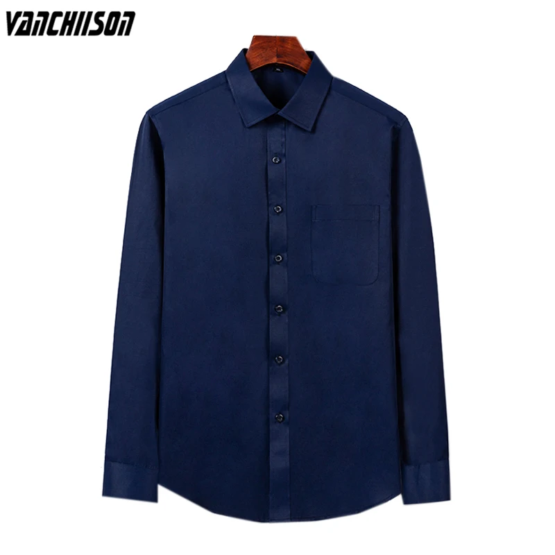 

Male Casual Shirt Formal Office for Spring Summer Navy Long Sleeve Male Fashion Clothing 00579