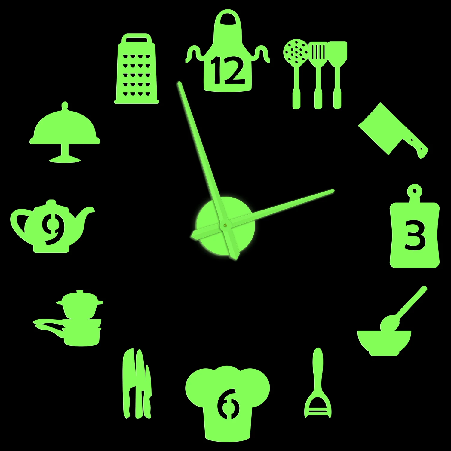 Kitchen Cooking Tools Glow In Dark Wall Clock For Resturant Dinning Kitchen Utensils Modern Design Illuminated DIY Sticker Watch