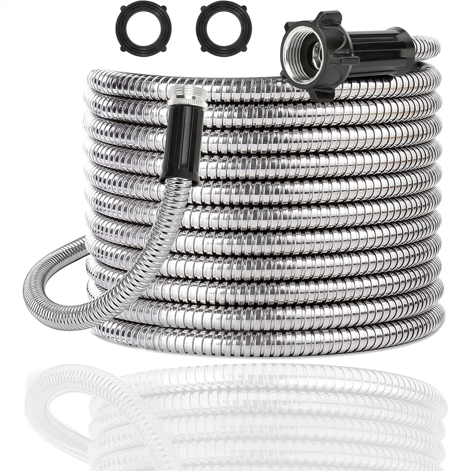 

304 Stainless Steel Garden Hose 30ft with Female to Male Connector, Lightweight Metal Hose for Outdoor Use, Kink Free Water Hose