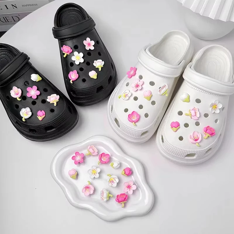 

Cute Cartoon Candy Colored Cherry Blossoms Garden Sandals Shoe Charms for Crocs Slipper Accessories Decoration Clogs Pins Girl