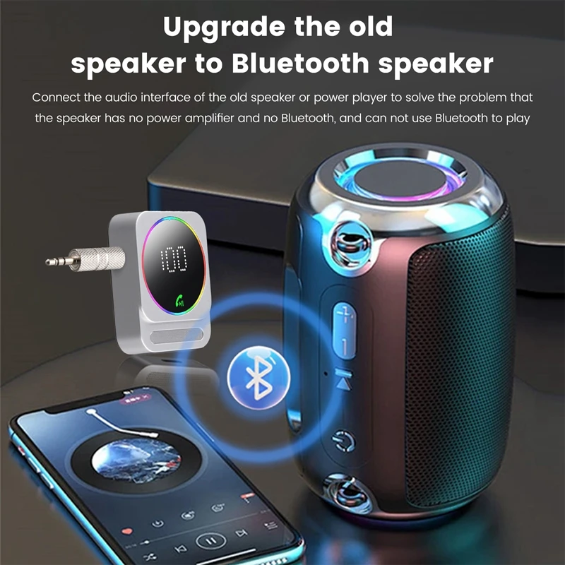 Bluetooth 5.3 AUX Car Adapter Bluetooth Audio Receiver Cancelling Car Music Adapter Built-In Mics Hands-Free