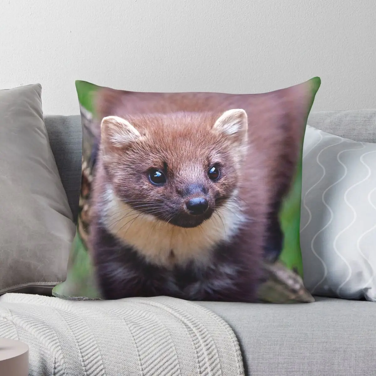 European Pine Marten Square Pillowcase Polyester Linen Velvet Creative Zip Decor Throw Pillow Case Bed Cushion Cover