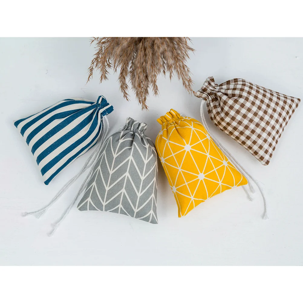 

Mini Flax Drawstring Storage Bag Lightweight Portable Pouch for Jewelry Snacks Candy Coins Travel Carrying Case Yellow Grids