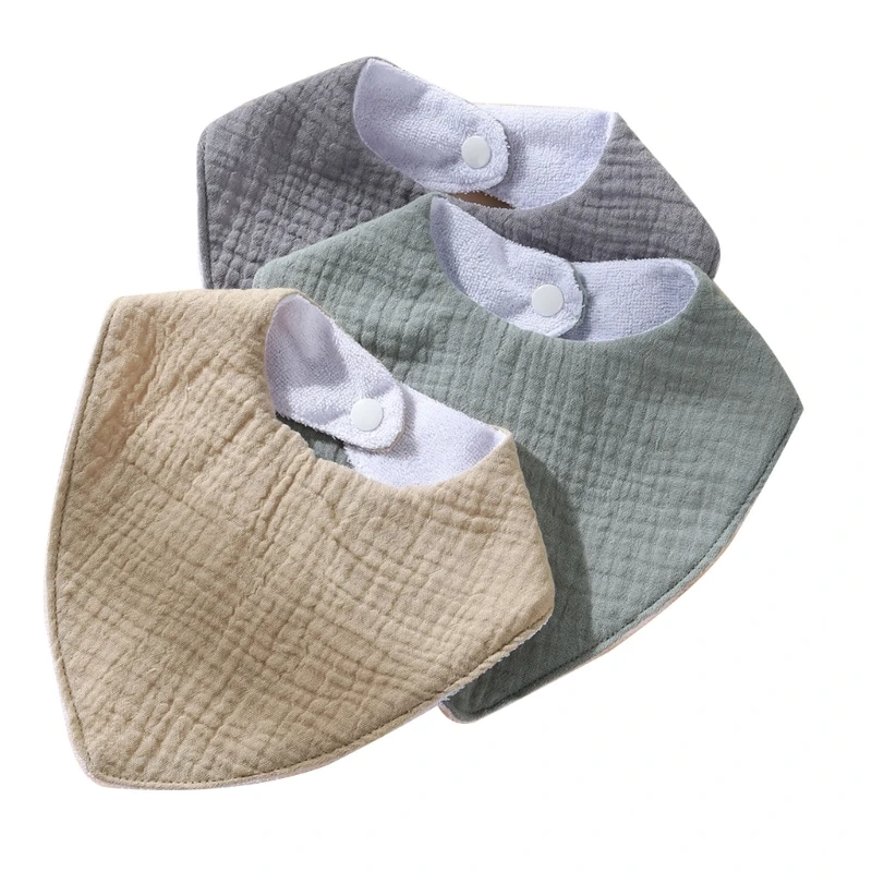 3 Pack Waterproof Cotton Drool Bibs & Absorbent Cotton Bibs for Mealtimes