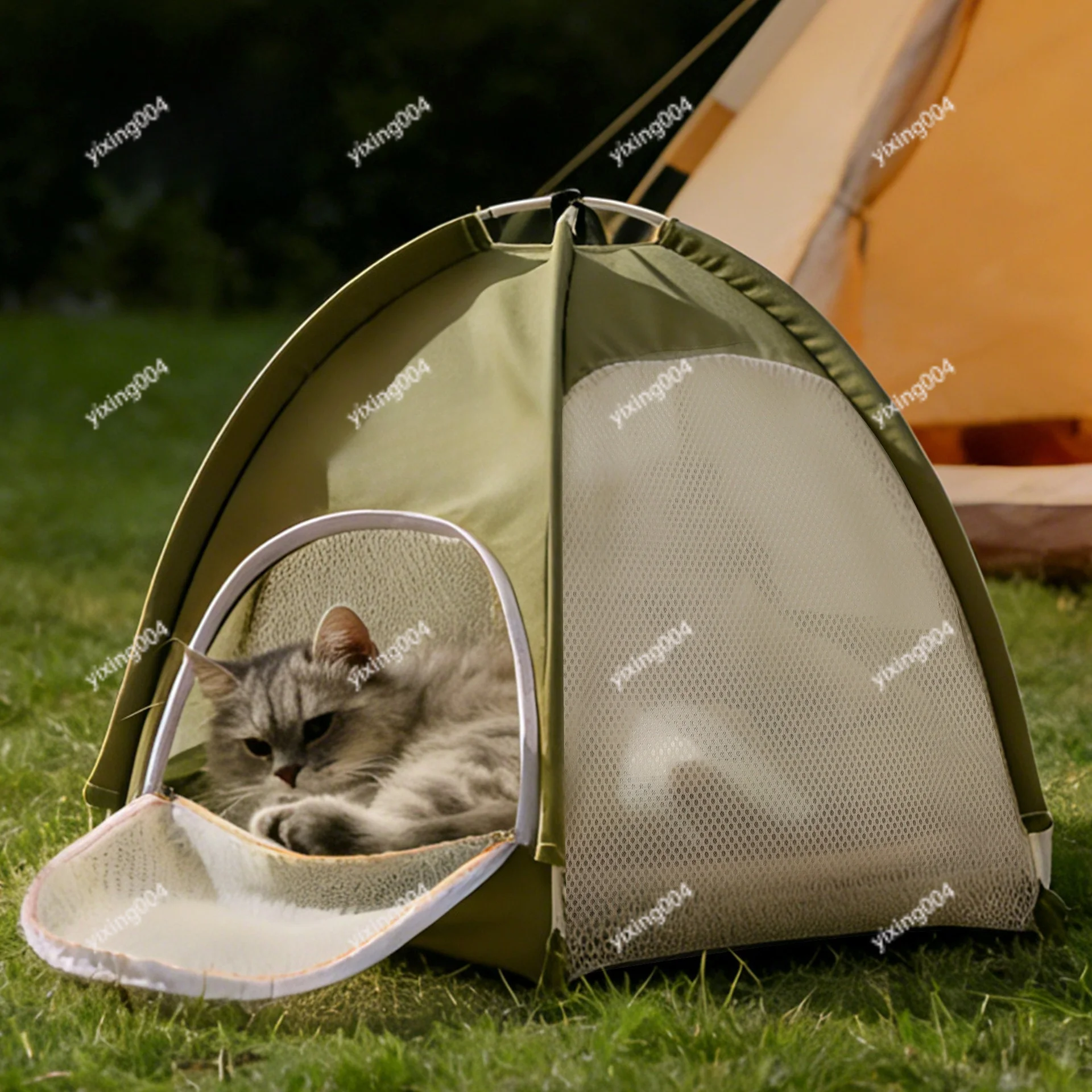 Summer Ventilated Cat Tent Portable Folding Pet Shelter Outdoor Camping Sleeping Bed