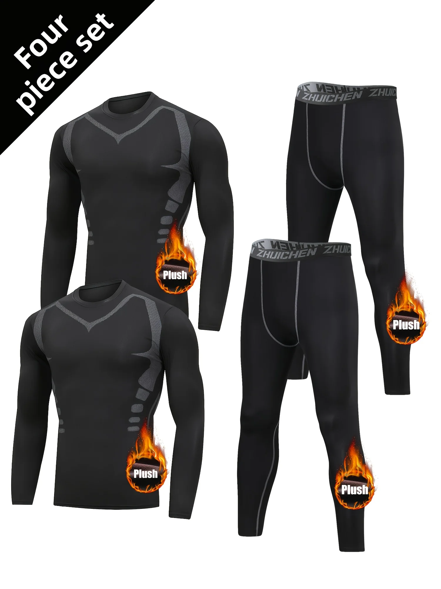 

Мужской теплый спортивный костюм из 4 предметов: теплая одежда для фитнеса на осень и зиму, облегающая одежда для бега для утреннего и ночного бега.