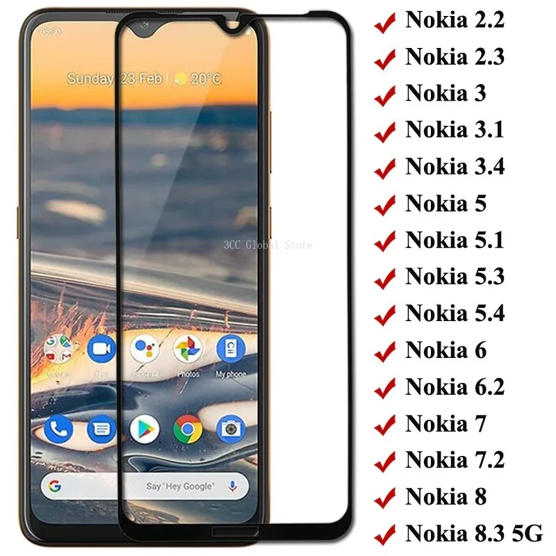 Full Cover Protective Glass For Nokia 5.4 3.4 5.3 8.3 2.3 1.3 Screen Protector For Nokia 3 3.1 3.2 5 5.1 X5 6 6.1 6.2 7 7.1 7.2