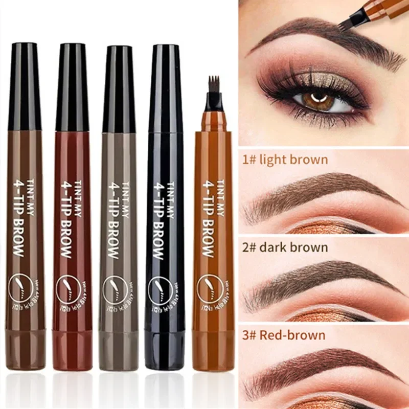 5 Colors Eyebrow Pencil Waterproof 4 Fork Tip Eyebrow Tattoo Pencil Cosmetic Long Lasting Natural Dark Brown Liquid Eye Brow Pen