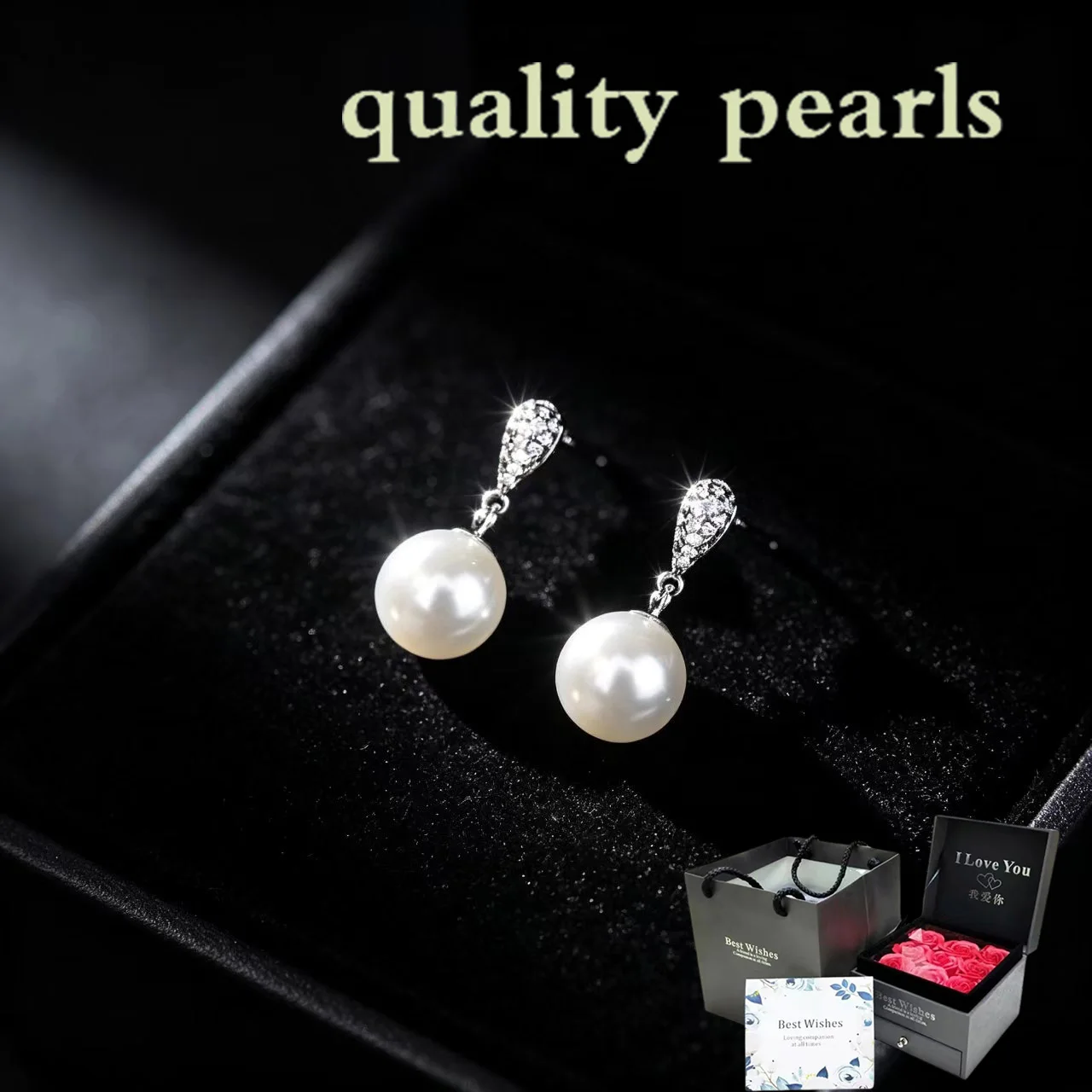 

S925 pure silver teardrop pearl stud earrings featuring high-quality zirconia inlay, with a retro style and a popular design.