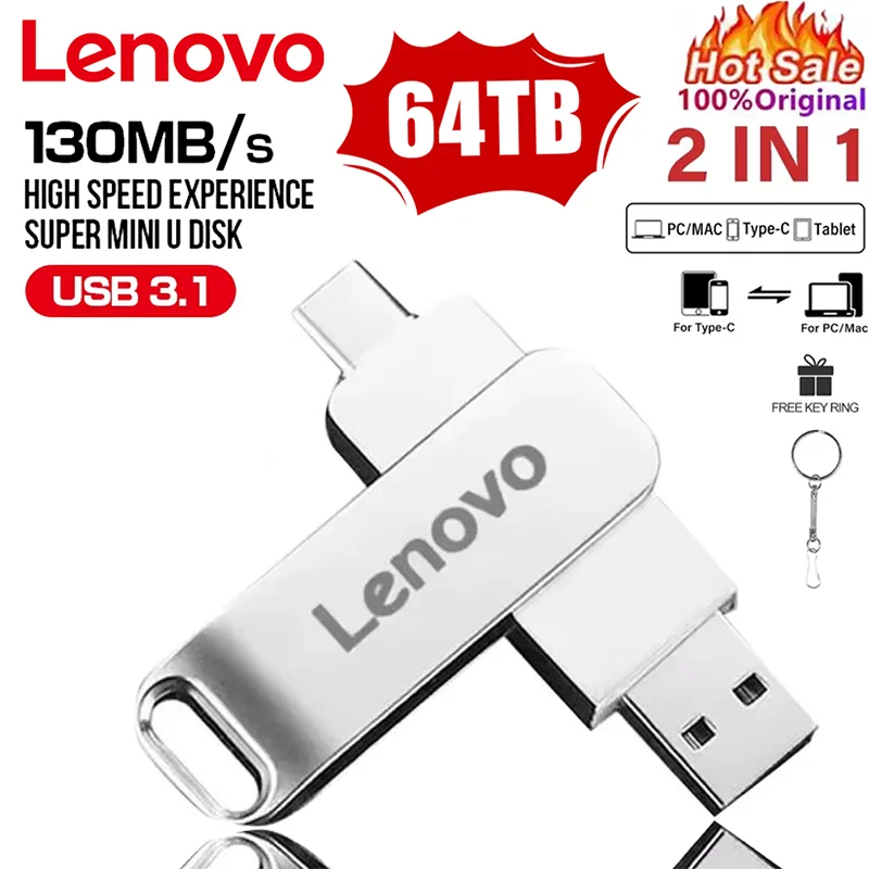 Lenovo 64TB 3.0 USB Flash Drive Metal High-Speed Pen Drive 2TB 128GB Waterproof Type-C Usb PenDrive For Computer Storage Devices