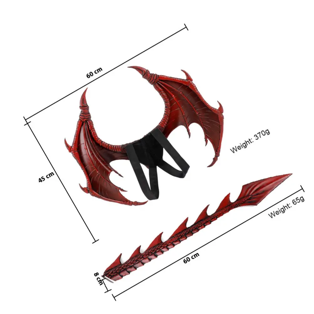 Drakenkostuum voor rode kunstmatige vleugels Staart Duurzaam materiaal Nauwkeurig snijden Verjaardag Halloween Maskerade Foto rekwisieten