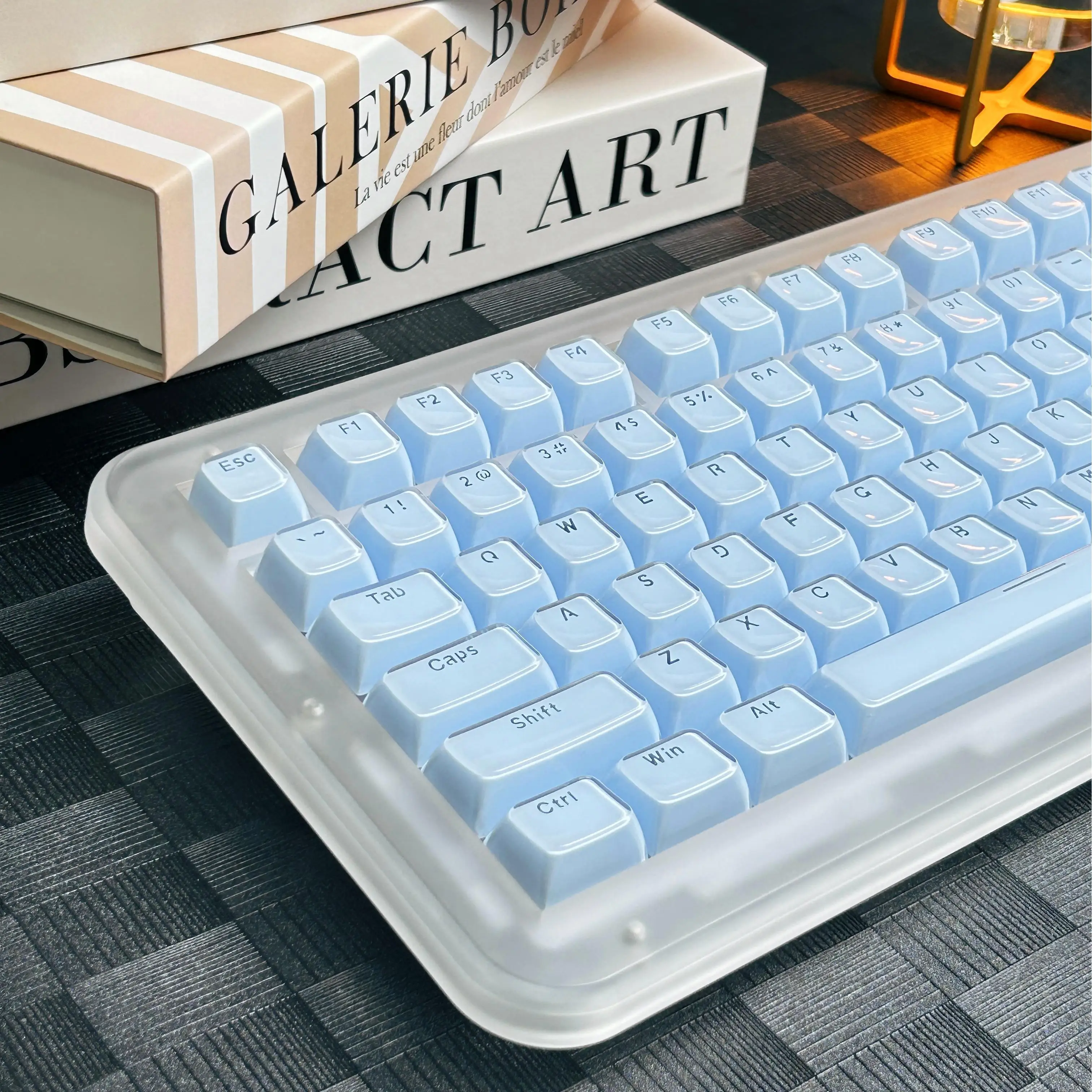 Light Blue Crystal Keycaps OEM Profile 136 Keys Jelly Translucent Keycap PC Two-color Injection Front Engraved Keyboard Caps